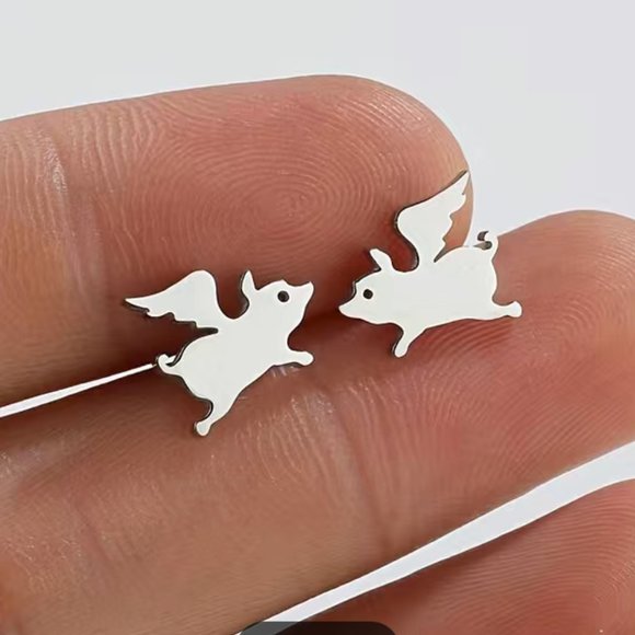 Tiny Hypoallergenic Stainless Steel Flying Pigs - Picture 1 of 1